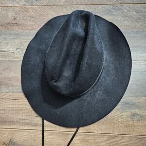 Vintage‎ Arlin Wool Felt Hat Black USA Western Cowgirl Wide Brim Fedora